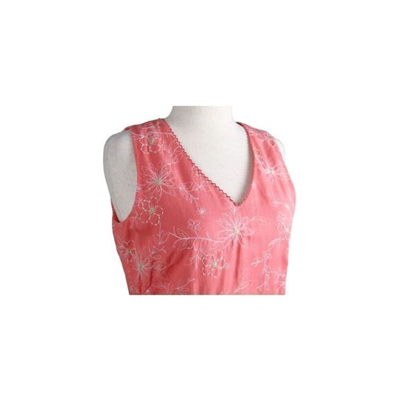 TALBOTS vintage Embroidered Floral Lace Trim V-Neck Linen Fully Lined Dress Size - Picture 3 of 15